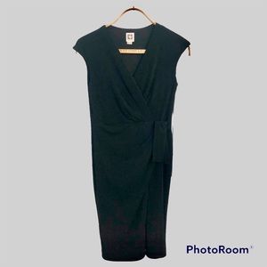 Anne Klein Black Faux Wrap Dress Lined Jersey